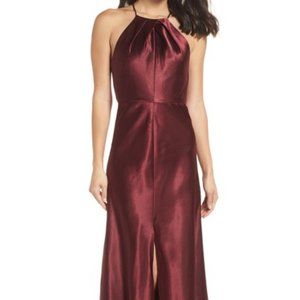 JENNY YOO Cameron Halter Neck Satin Gown in Hibiscus Sangria Size 0